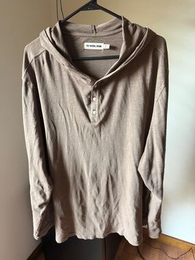 The Normal Brand Hooded Henley in Taupe Brown